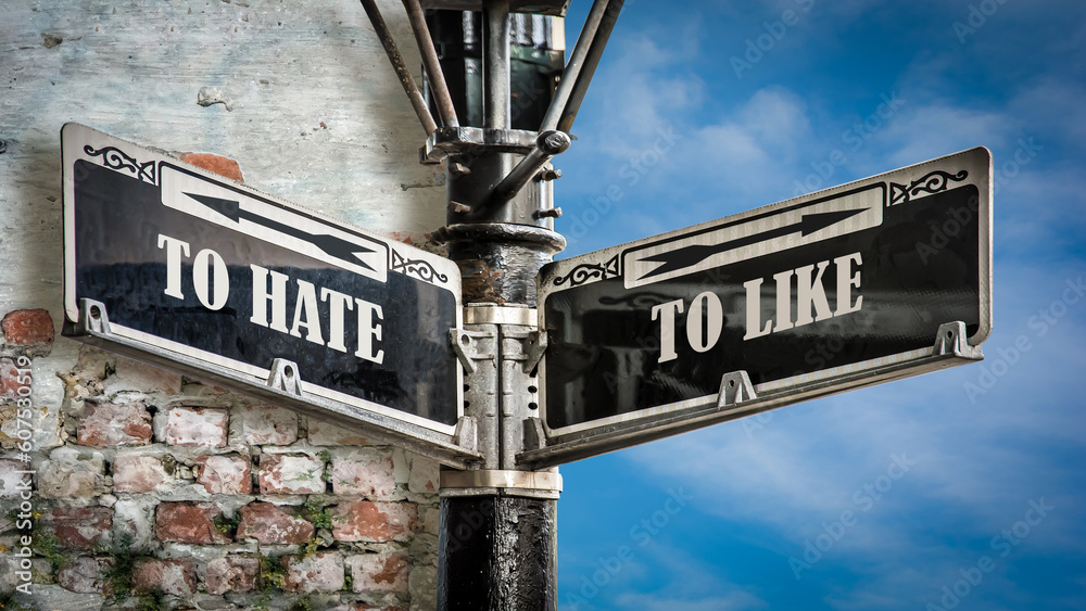 Street Sign TO LIKE versus TO HATE