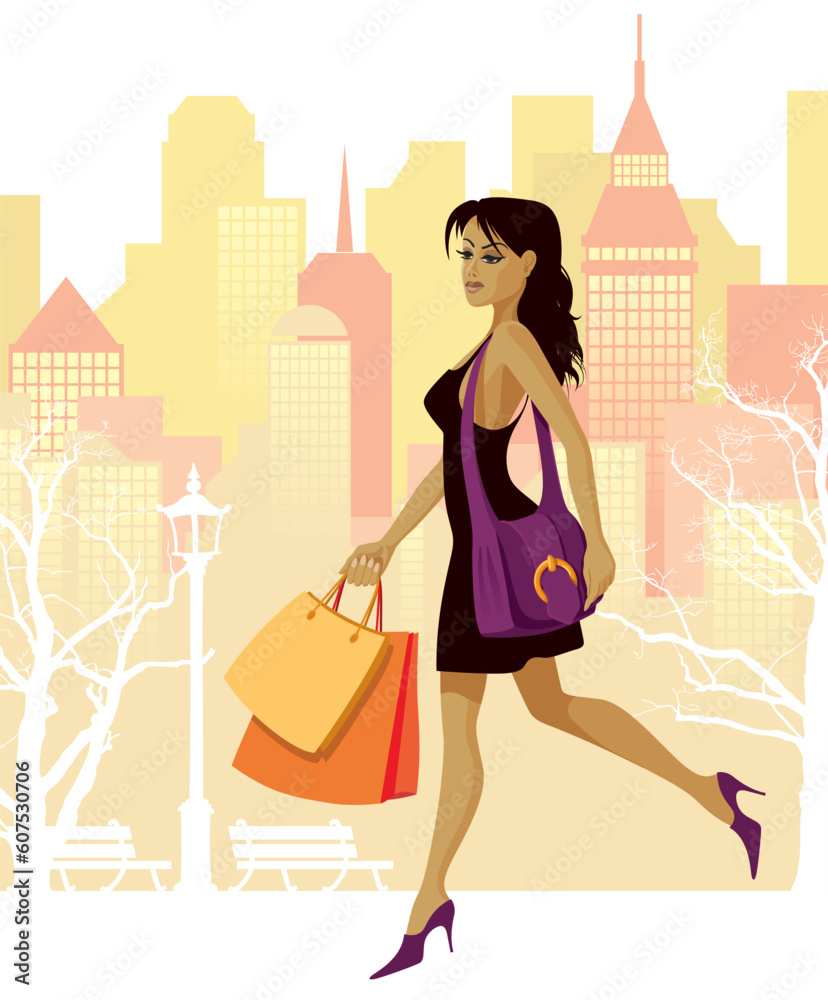 Vector illustration of a girl with shopping bags Vector illustration of a girl with shopping bags