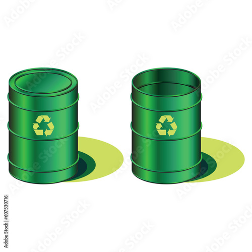 Open and closed barrels with recycle symbol