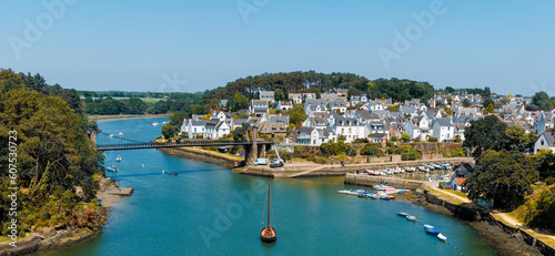 Panoramic view of Le Bono city, bridge and port- Brittany in France