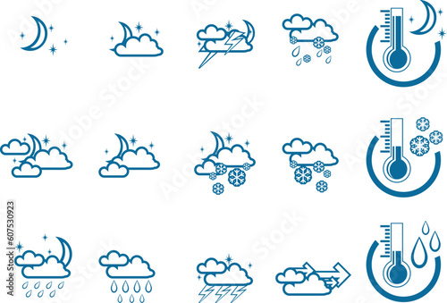 Weather Forecast vector icone set (night) and Thermometers