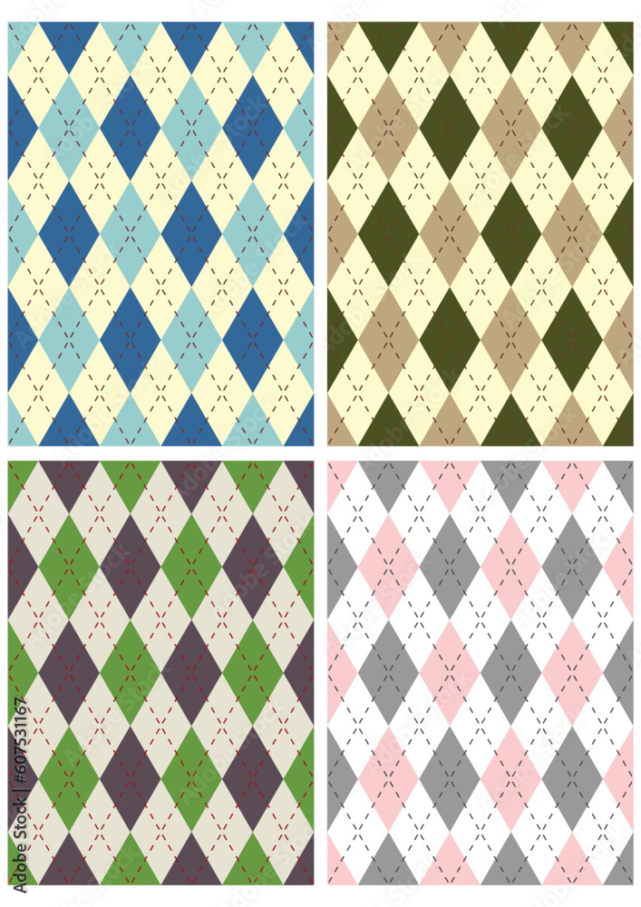 Four different traditional scottish patterns over white Four different traditional scottish patterns over white