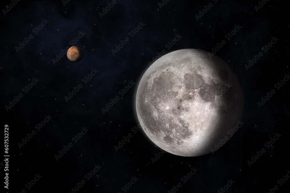 Mars, Moon and nebula. Elements of this image furnished by NASA. Mars, Moon and nebula. Elements of this image furnished by NASA.