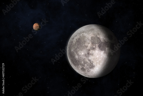 Mars, Moon and nebula. Elements of this image furnished by NASA.