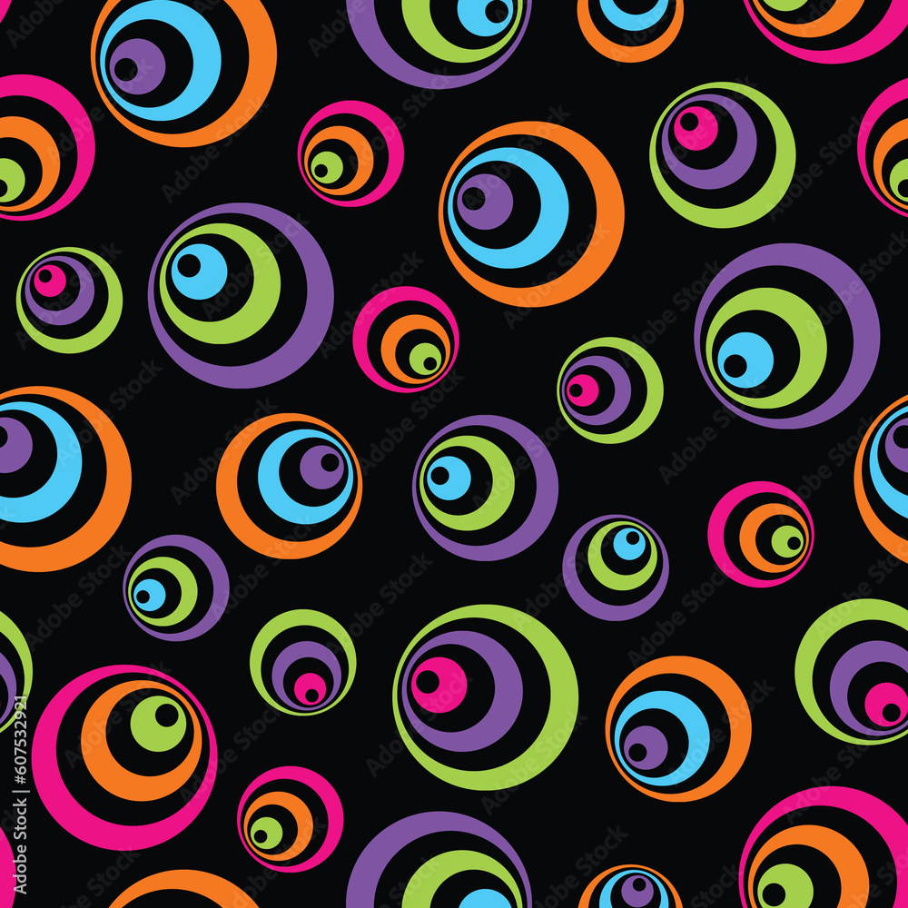 Seamless retro pop circles pattern over black Seamless retro pop circles pattern over black