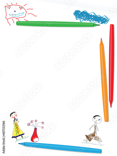 Frame and background with children's figure in a vector