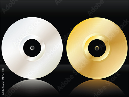 Vector illustration of gold and platinum discs reflected on glossy surface