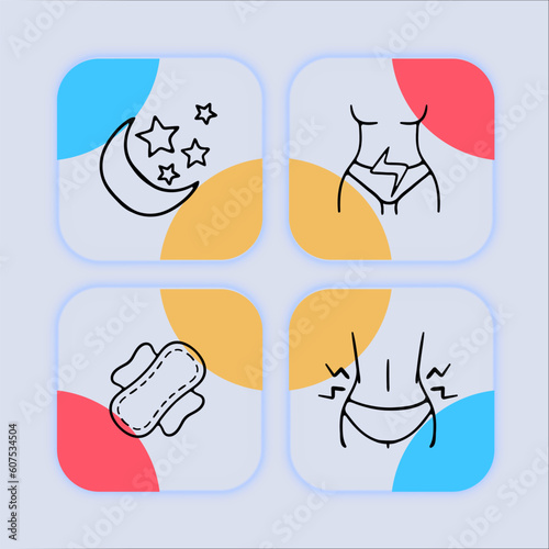Menstruation awareness and care. A natural bodily process in women characterized by the shedding of the uterine lining. Neomorphism style. Vector line icon for Business