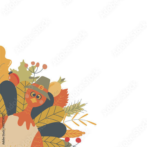 Vector illustration of happy Thanksgiving turkey. Vector illustration.