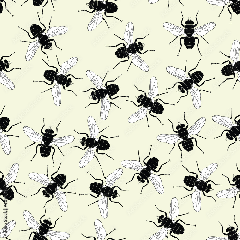 Editable vector seamless tile of common flies Editable vector seamless tile of common flies