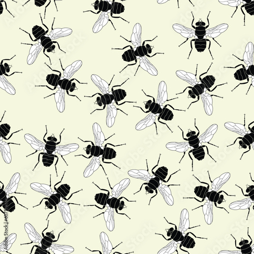 Editable vector seamless tile of common flies