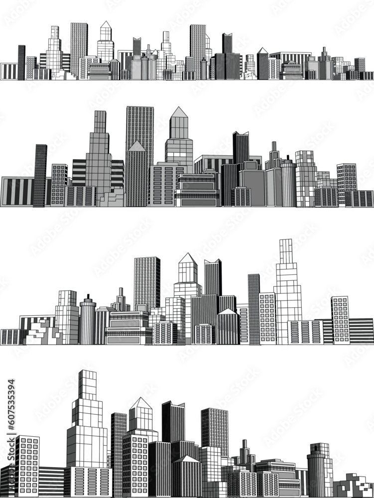 Set of editable vector generic city skylines