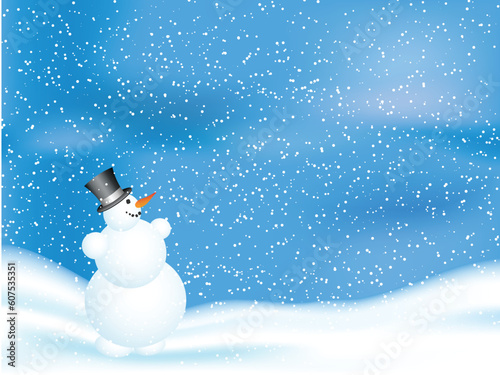 Happy snowman on a snowy night