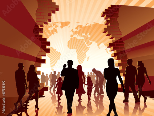 People are going to the new better world., conceptual illustration.