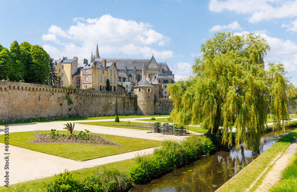 Fototapeta premium Vannes, medieval city in Brittany, view of the ramparts garden- France