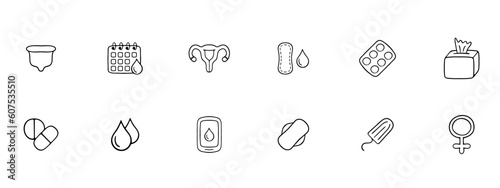 Essential feminine hygiene products for women's well-being and comfort. Explore a range of reliable and hygienic options. Vector black set icon on a white background