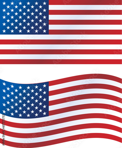 Vector illustration: United States flag, includes waving version