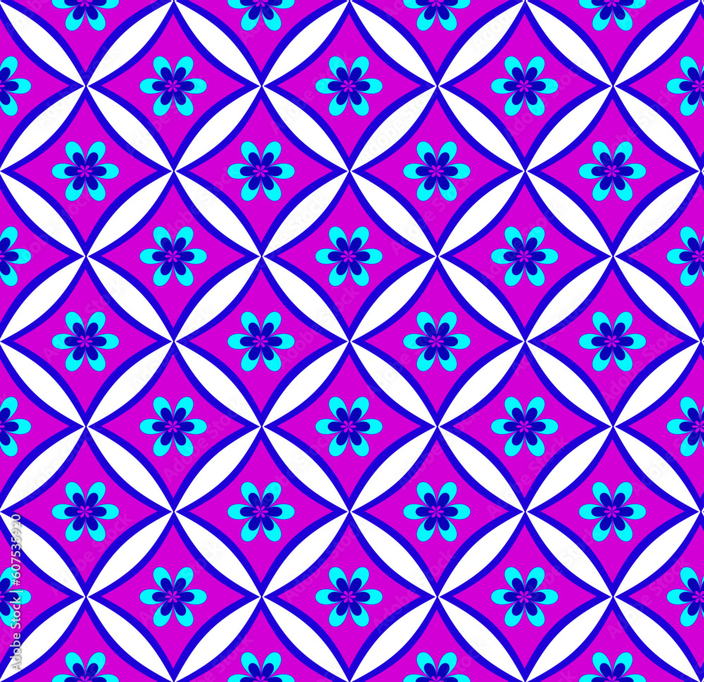 Seamless vector geometric texture in the form of a bright floral pattern on a white background