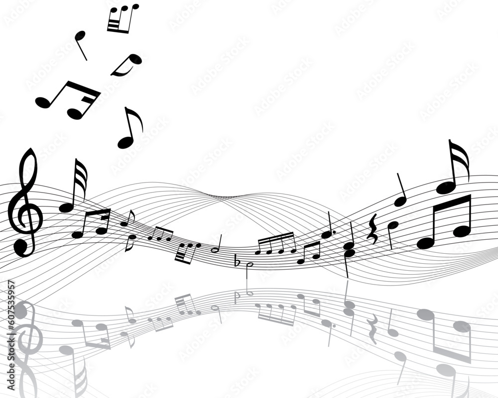 Musical notes staff with lines and shadows Musical notes staff with lines and shadows