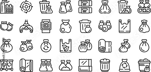 Garbage bags icons set outline vector. Blank clean. Bag bin