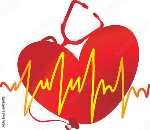 The yellow cardiogramme against red heart