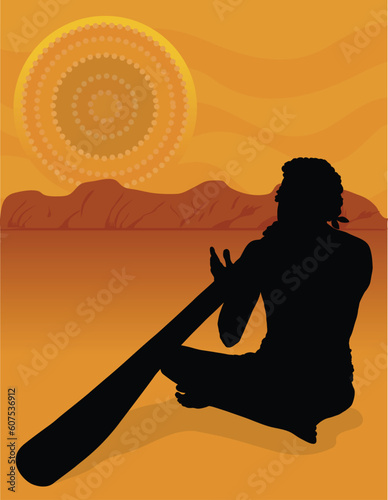 Black silhouette of an aboriginal in the Australian outback