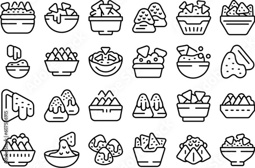 Nachos icons set outline vector. Dip mexican. Food party