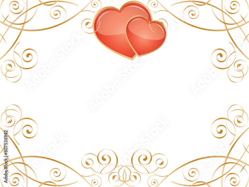 Vector frame with glossy hearts and swirl pattern.