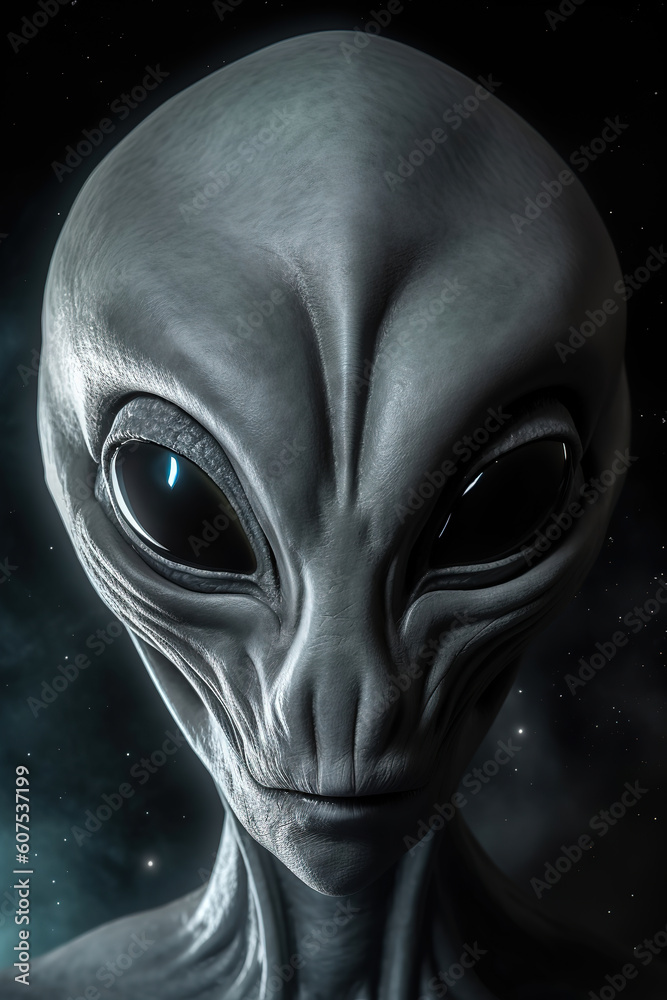 gray alien on space background , generative ai gray alien on space background , generative ai