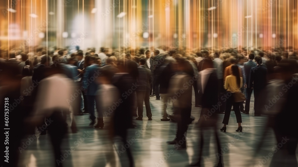 abstract blur crowd people in seminar event. Generative AI