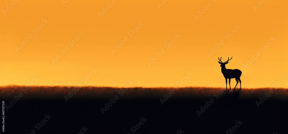 Illustration Silhouette Hirsch auf orange gelben Hintergrund mit Platz für Text oder Produkt