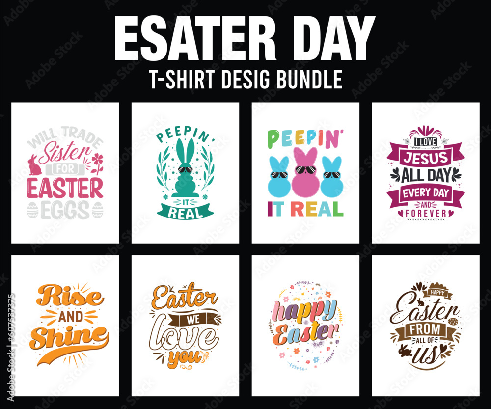Easter Bunny Typography T-Shirt Design Bundle. happy easter day design, typography easter t-shirt bundle, 