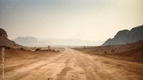Fotografia Landscape view of dusty road going far away nowhere, generative ai
