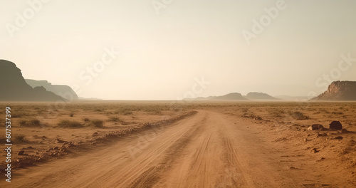 Landscape view of dusty road going far away nowhere  generative ai 