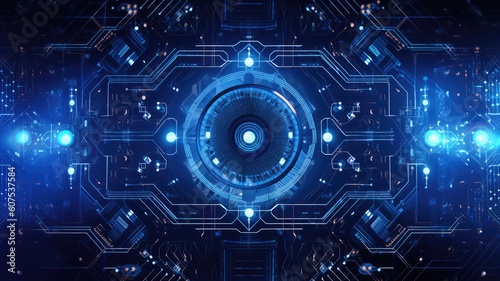 blue tech background with icons and blue wires. Generative AI