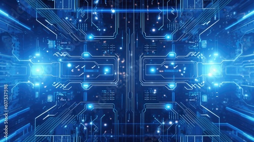 blue tech background with icons and blue wires. Generative AI