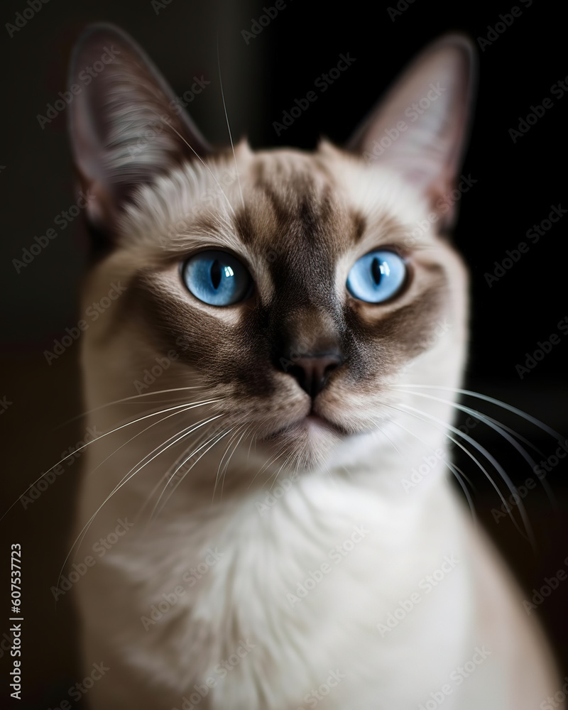 siamese cat looking up with blue eyes, generative ai 