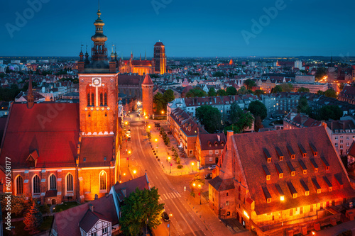 The Great Mill in the Old Town of Gdansk at dusk. Poland