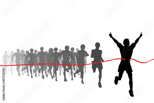Editable vector illustration of the winner of a race with all figures as separate objects