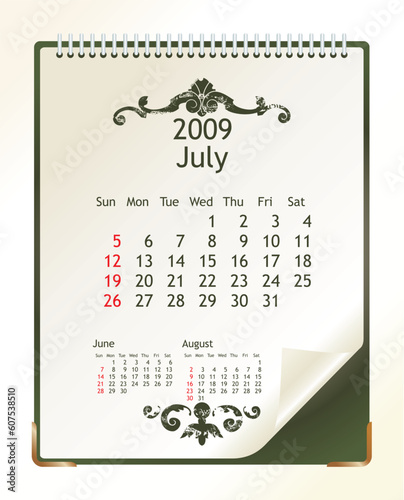 2009 calendar with a blanknote paper - vector illustration photo