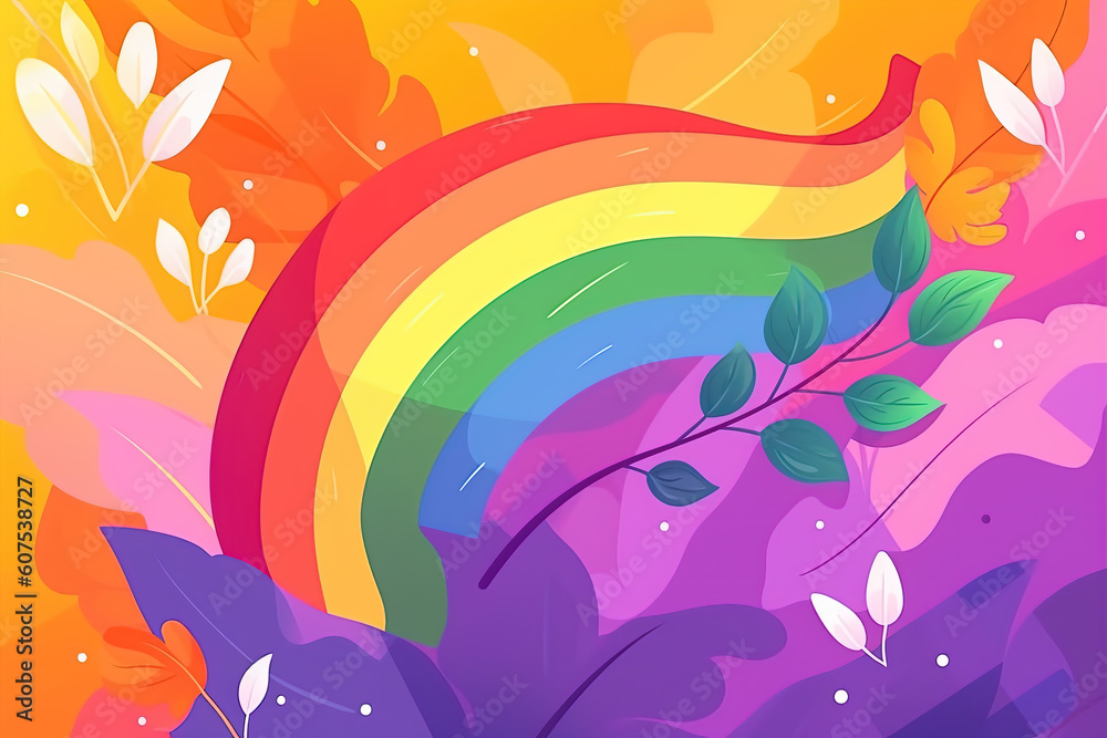 Generative AI illustration of colorful rainbow and twigs with abstract background representing Pride Day Generative AI illustration of colorful rainbow and twigs with abstract background representing Pride Day