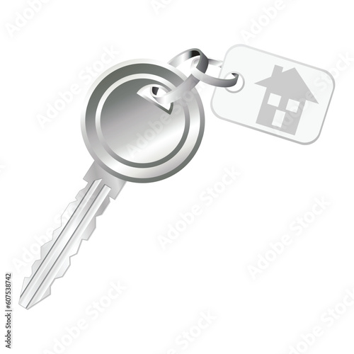 Key with icon home tag isolated over white background