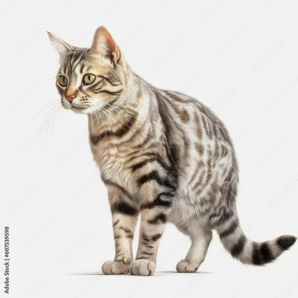 Fototapeta premium cat, kitten, animal, pet, isolated, domestic, feline, fur, white, cute, tabby, kitty, sitting, young, baby, portrait, adorable, looking, british, one, paw, pets, mammal, gray, beautiful