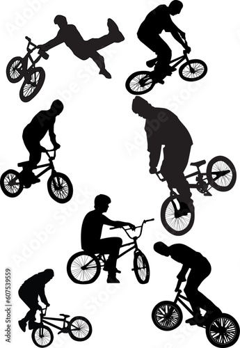 silhouette of bmx riders on a white background. Vector illustration.
