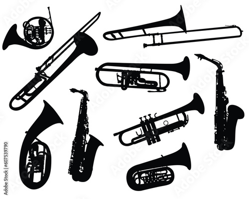 Set of different vector silhouettes wind instruments