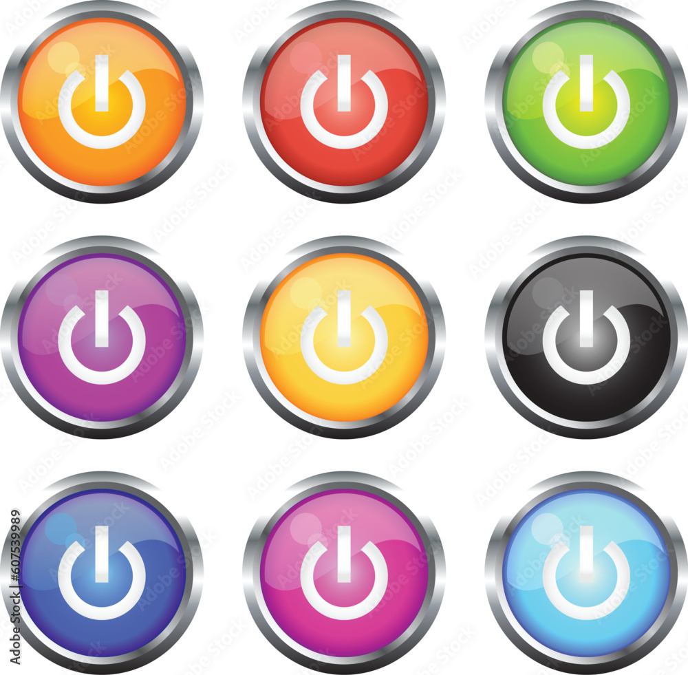 A Colourful Selection of Glossy Vector Power Icons A Colourful Selection of Glossy Vector Power Icons