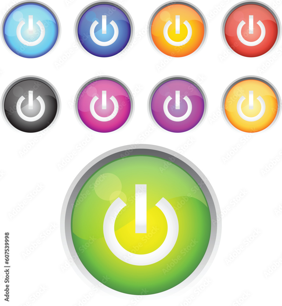 A Colourful Selection of Glossy Vector Power Icons A Colourful Selection of Glossy Vector Power Icons