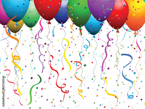 Falling confetti background with balloons