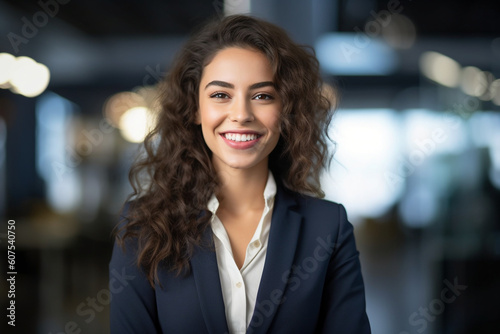 Portrait of a confident businesswoman smiling to the camera looking professional and executive. High quality photo Generative AI