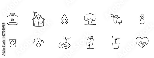 Set of vector icons representing ecological energy. Renewable energy, sustainability, green power. Vector black set icon on a white background